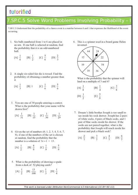 simple probability worksheet 7th grade pdf